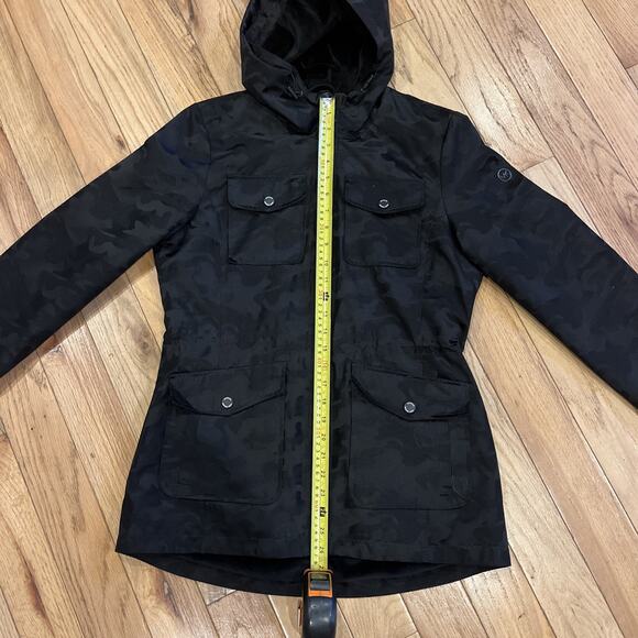 Michael Kors Black Camouflage Women’s Jacket Full Zip Button Snap Pockets Small - Picture 7 of 11